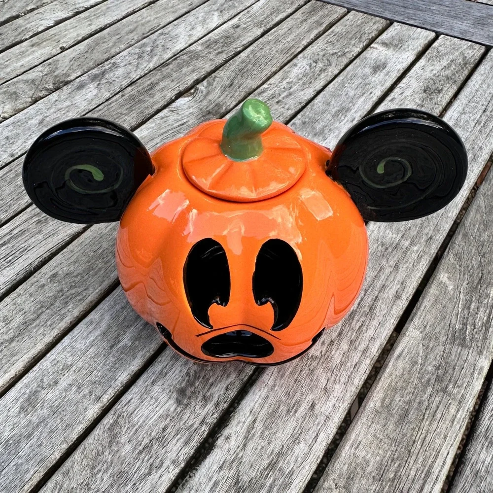 Disney Park Mickey Mouse Halloween Pumpkin Hand Painted Tea Light Candle Holder